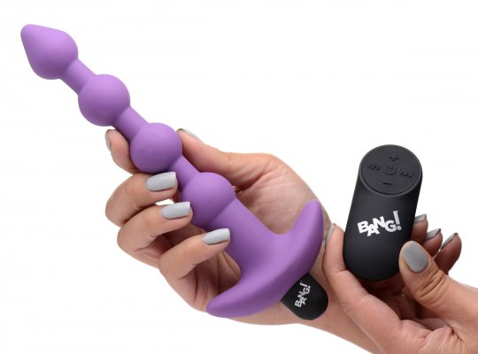 Vibrating Silicone Anal Beads and Remote Control - Purple