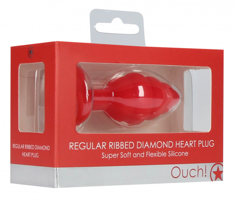 Regular Ribbed Diamond Heart Plug - Red