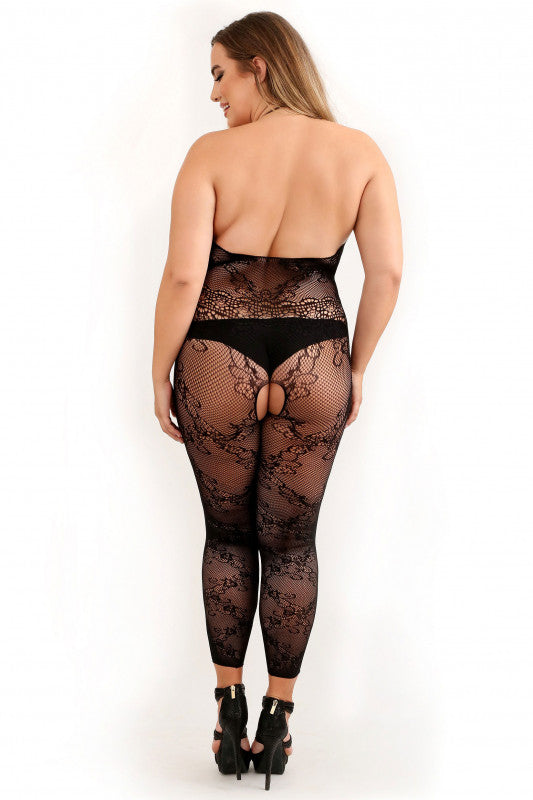 Good as Hell Halter Lace Footless Bodystocking - Queen Size