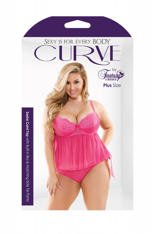 Curve Sasha Cami Top With Matching Panty - Pink -  3x/ 4x