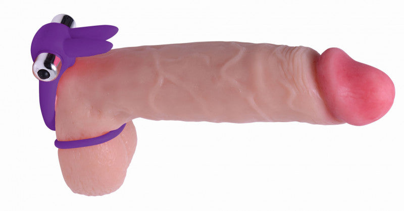Throbbin Hopper Cock and Ball Ring With  Vibrating Clit Stimulator - Purple