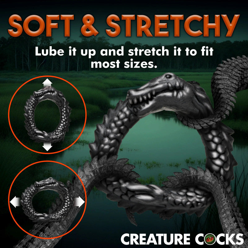 Black Caiman Silicone  Ring - Black