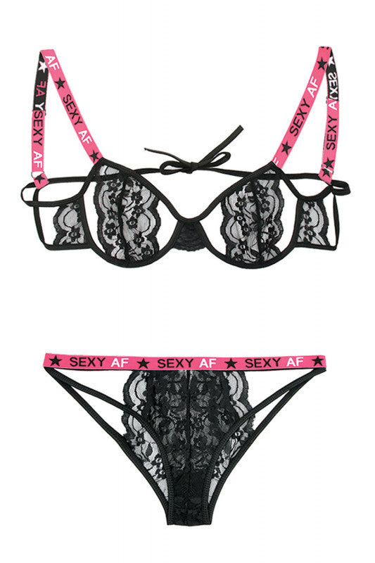 Sexy Af Cutout Bra & Panty Set - Pink/black - M/l