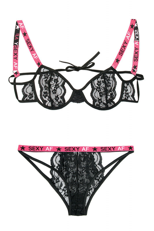 Sexy Af Cutout Bra & Panty Set - Pink/black - S/m