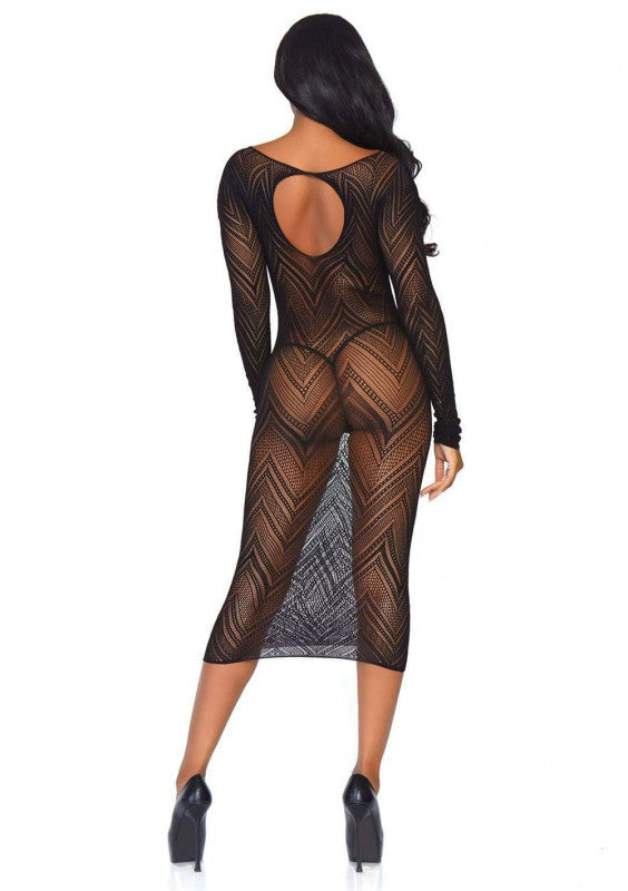 Fishnet Bodycon Dress - One Size - Black
