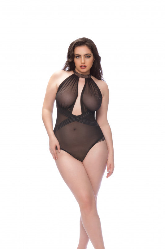 Collared Mesh Teddy - Black - Queen Size