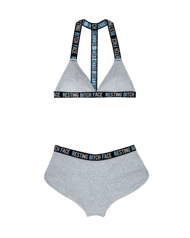 Resting Bitch Face Bralette and Retro Short Set - Gray - L/xl