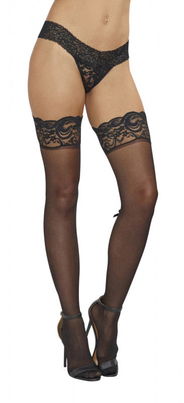 Lace Top Thigh High - One Size - Black