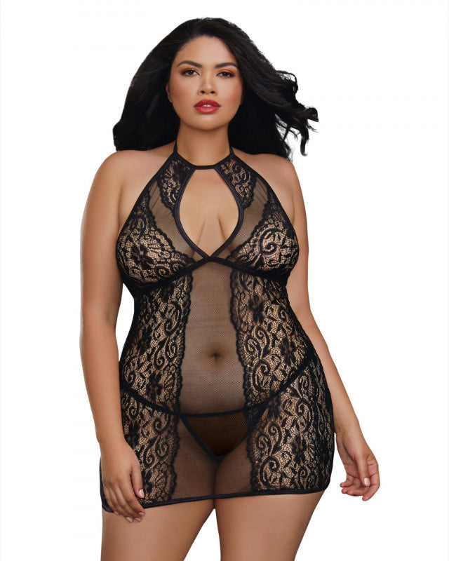 Chemise, G-String - Queen - Black