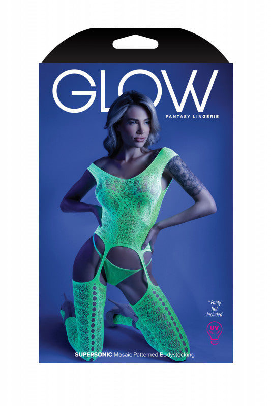 Supersonic Mosaic Bodystocking - One Size- Neon  Green