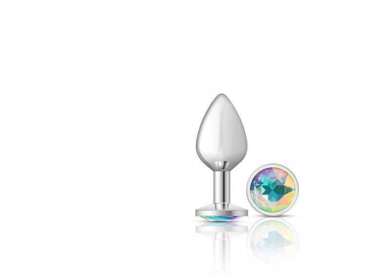 Cheeky Charms - Silver Metal Butt Plug - Round - Clear - Medium