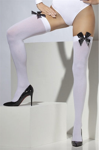 Thigh High Stockings With Black Bow - White Fv-29334
