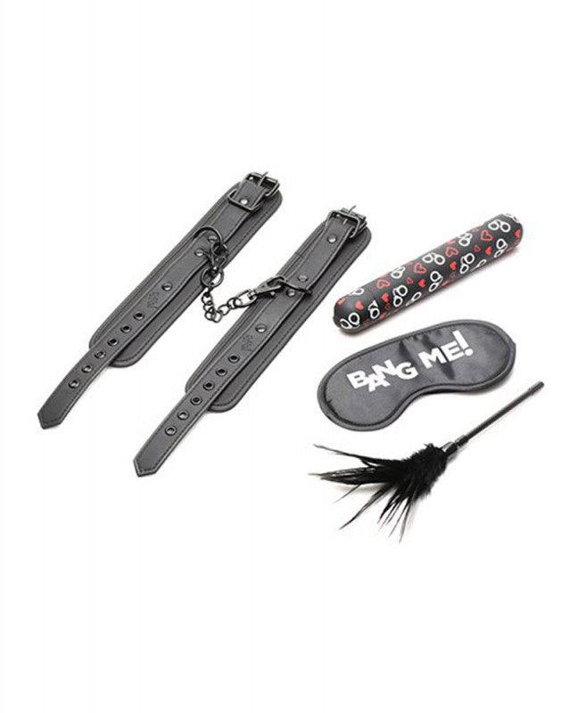 Bondage Kit - XL Bullet, Cuffs, Tickler and Blindfold - Black