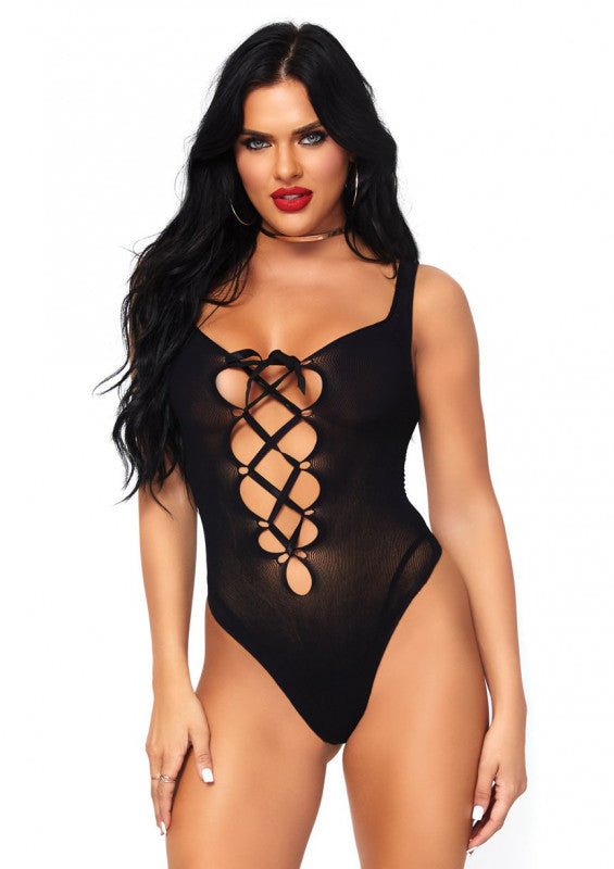 Lace Up Teddy - One Size - Black
