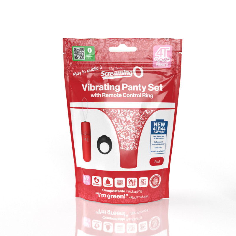 Screaming O 4t - Vibrating Panty Set With Remote  Control Ring - Red