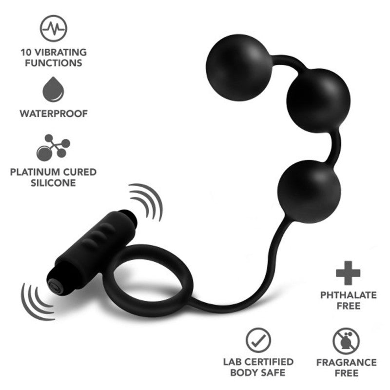 Anal Adventures- Platinum - Silicone Anal Ball  With Vibrating C-Ring- Black