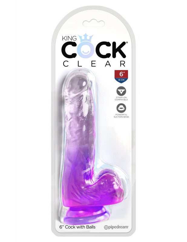 King  Clear 6 Inch With Balls - Purple