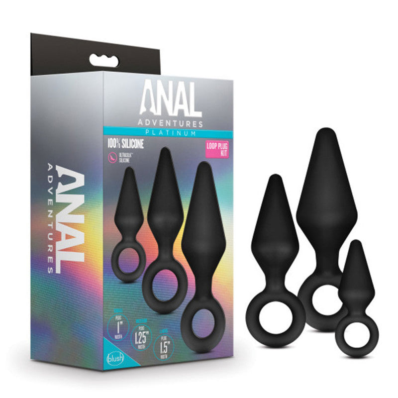 Anal Adventures - Platinum - Silicone Loop Plug  Kit - Black