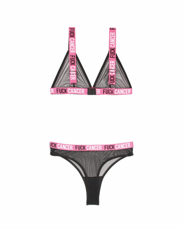 F Cancer Bralette and Cheeky Panty Set - Black - L/xl