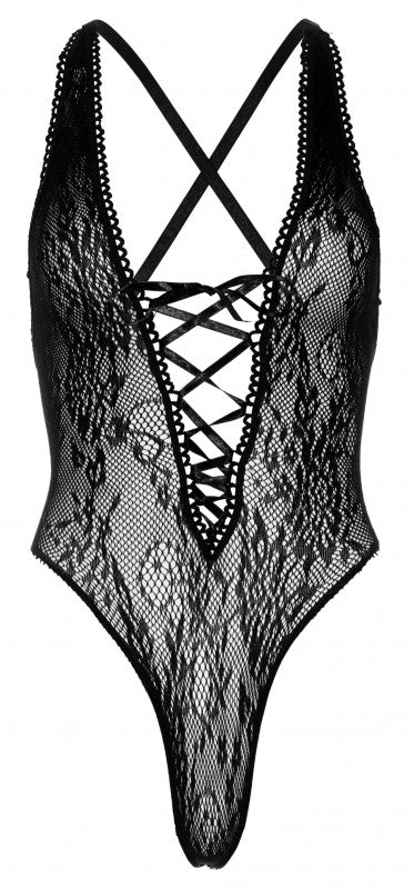 Floral Lace Thong Teddy - 1x/2x - Black