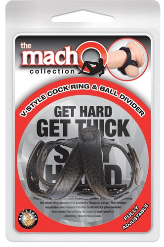 The Macho Collection v-Style Cock Ring and Ball Divider - Black
