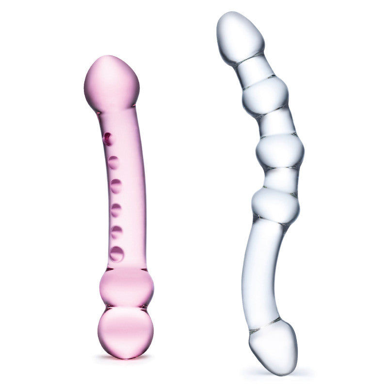 2 Pc Double Pleasure Glass  Set - Pink/clear