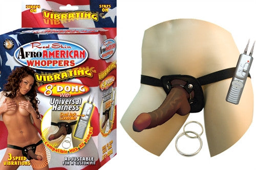 Afro American Whoppers Vibrating 8-Inch  With Universal Harness - Brown