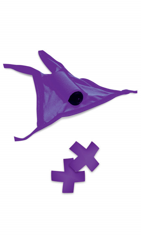 Neon Vibrating Crotchless Panty and Pasties Set - Purple