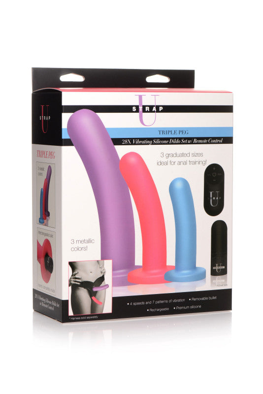 Triple Peg 28x Vibrating Silicone  Set With Remote