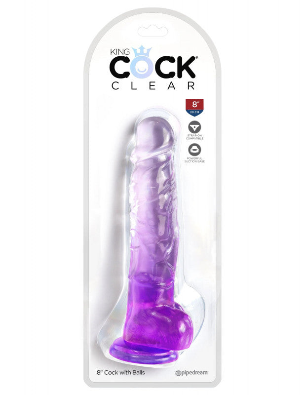 King  Clear 8 Inch With Balls - Purple