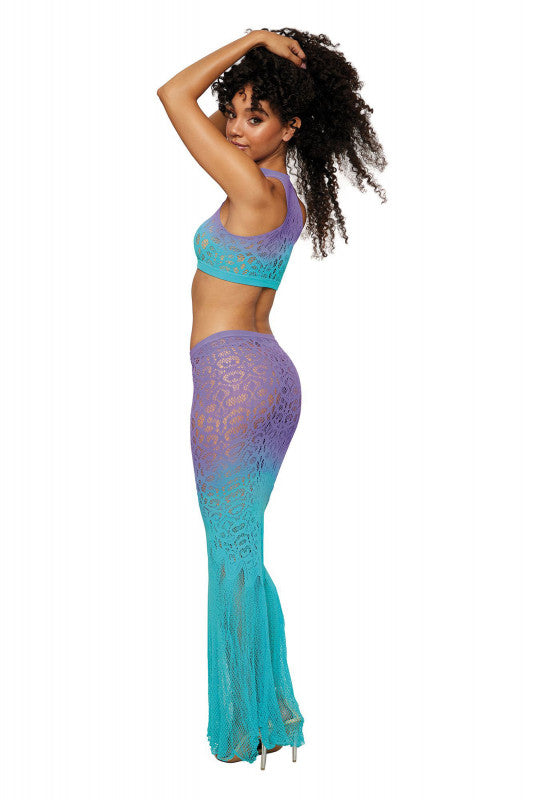 Seamless Bralette and Long Skirt - One Size - Wisteria/ocean