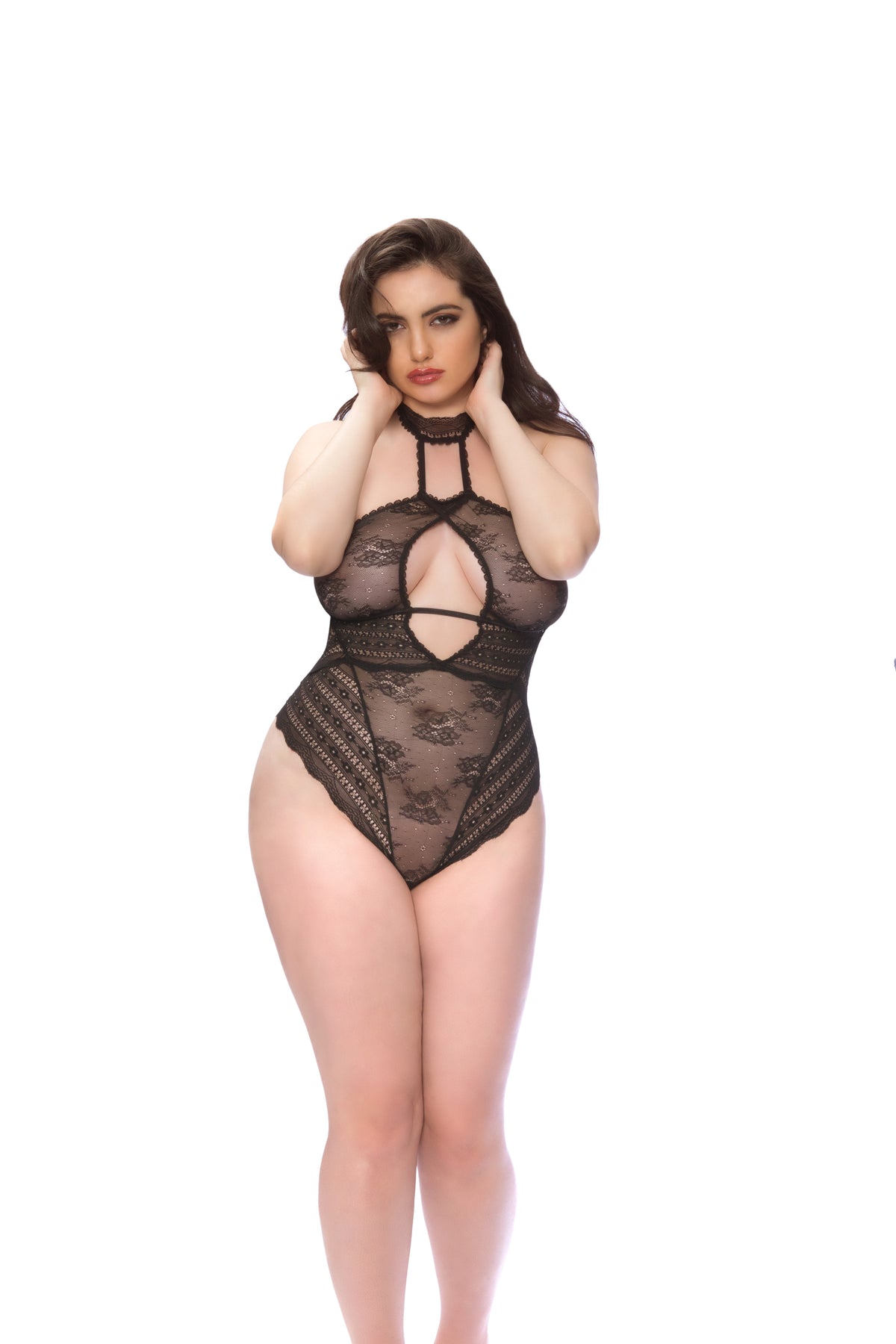 Floral Striped Collared Teddy - Black - 3x/ 4x