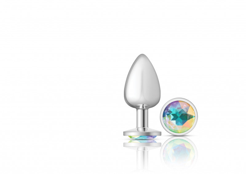 Cheeky Charms - Silver Metal Butt Plug - Round - Clear - Large