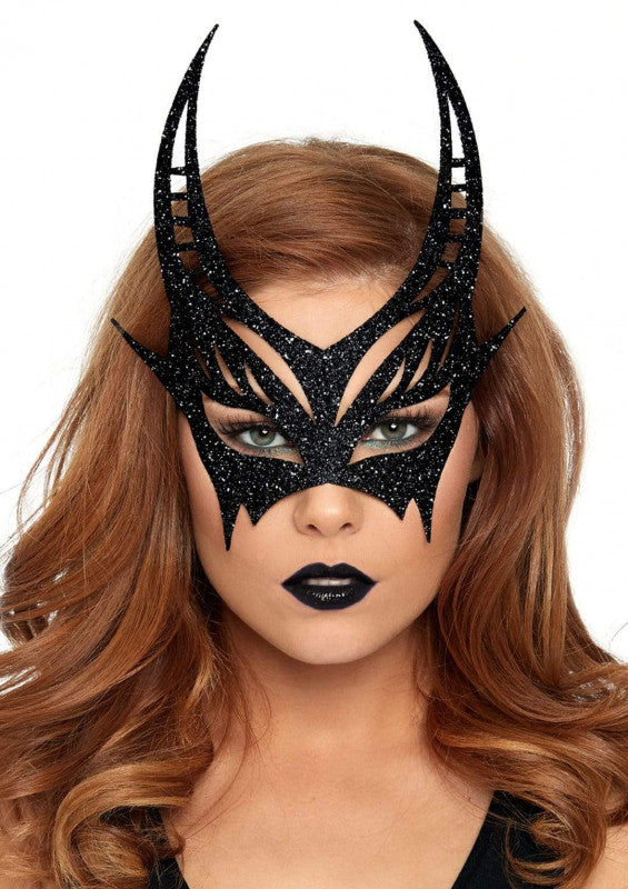 Glitter Die Cut Devil Masquerade Mask - Black