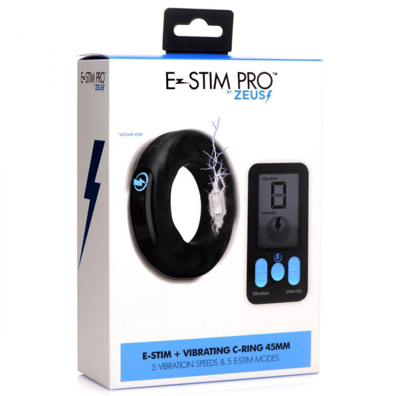 E-Stim and Vibrating Silicone  Ring 45mm With  Remote Control - Black