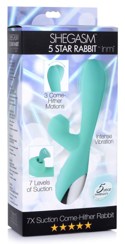 Shegasm 5 Star 7x Suction Come- Hither Silicone  Rabbit - Teal