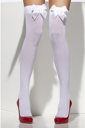 Thigh High Stockings With Bow - White Fv-29093