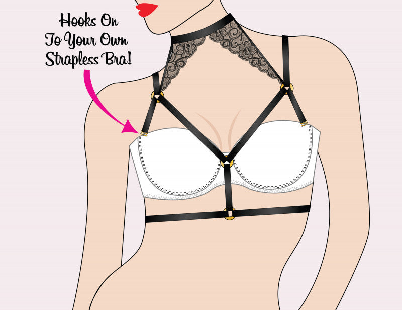Galloon Lace Choker Harness - Black - One Size