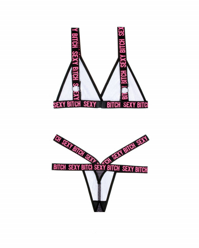 Sexy Bitch Bralette and Strappy Panty Set - Black - M/l