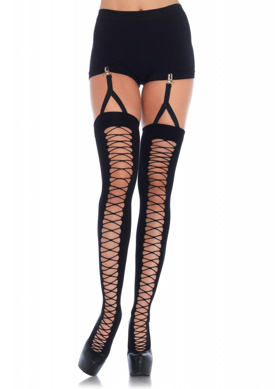 Lace Up Illusion Thigh Highs - One Size