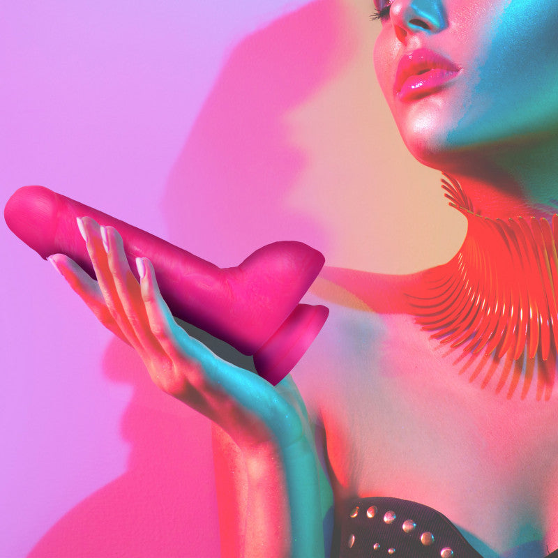 Neo Elite - 9 Inch Silicone Dual Density With Balls - Neon Pink