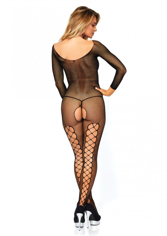 Lattice Net Bodystocking - One Size - Black