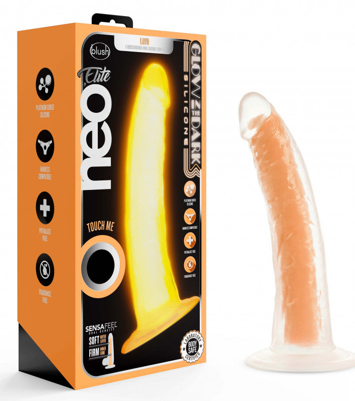 Neo Elite Glow in the Dark - Lavo - 7 Inch  Silicone Dual Density  - Neon Orange