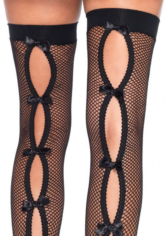 Bow Backseam Thigh Highs - One Size - Black