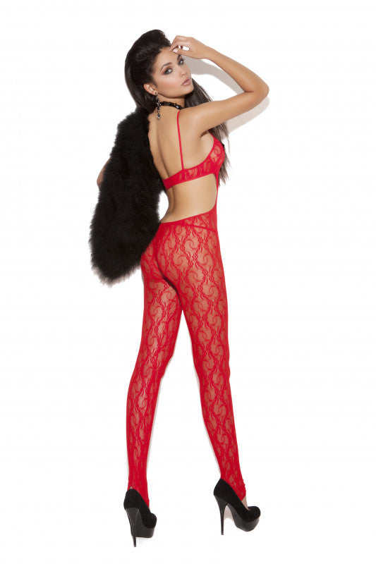 Lace Bodystocking - Red - One Size