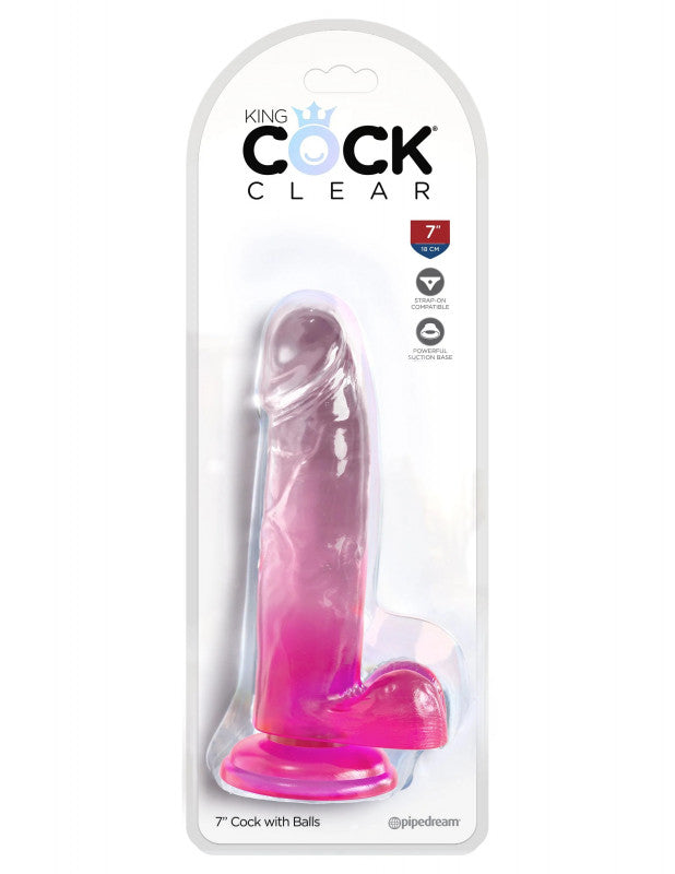 King  Clear 7 Inch With Balls - Pink