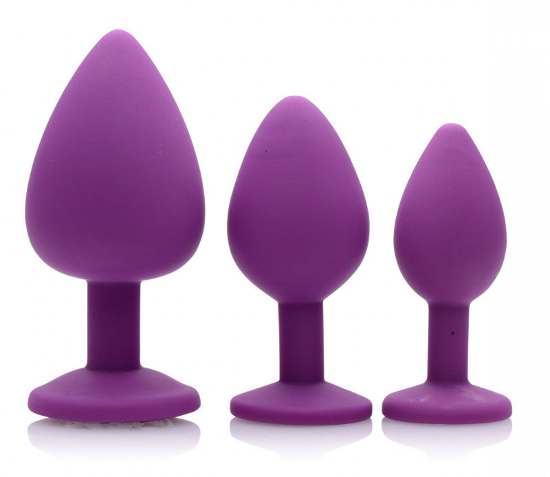 Purple Pleasure 3 Piece Silicone Anal Plugs With Gems