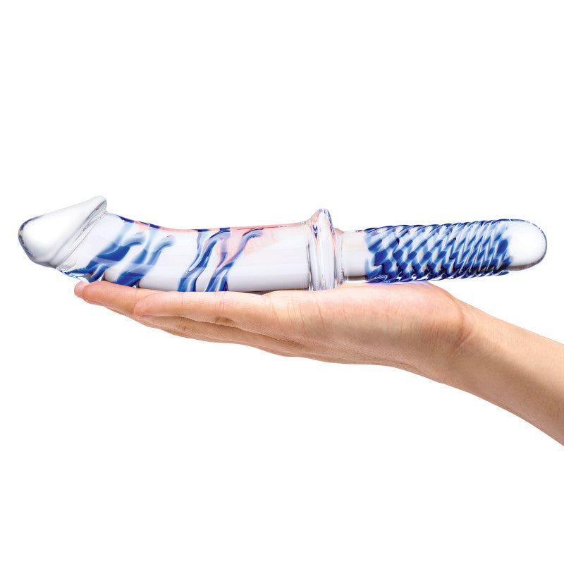 11 Inch  Double Ended Glass  With  Handle - Blue/clear