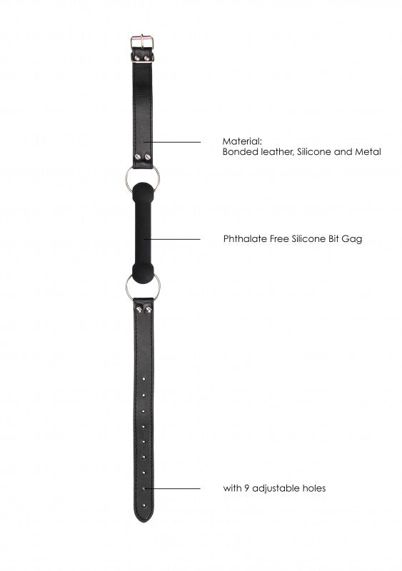 Silicone Bit Gag With Adjustable Bonded Leather  Straps - Black