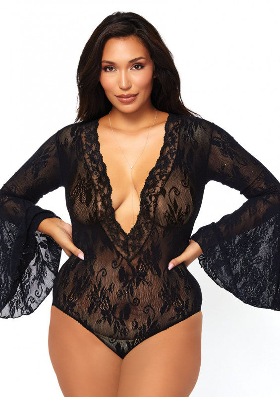 Bell Sleeve Bodysuit - Queen Size - Black